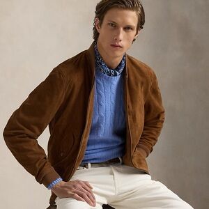 Men's Brown Suede Bomber Jacket